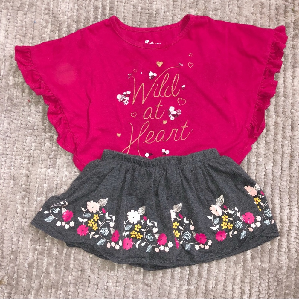 3t girls top and skirt bottom. Pink and gray
